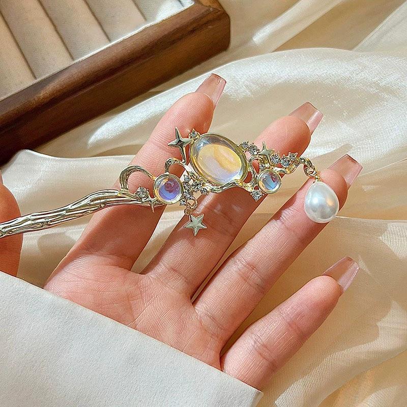 Women'S Formal Accessories - Moonstone Hairpin with Star & Pearl