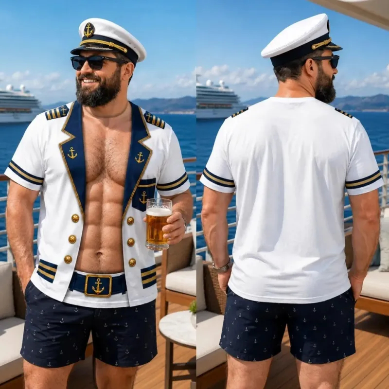 Women'S Vacation Accessories - Creative Captain's Uniform Print T-Shirt for