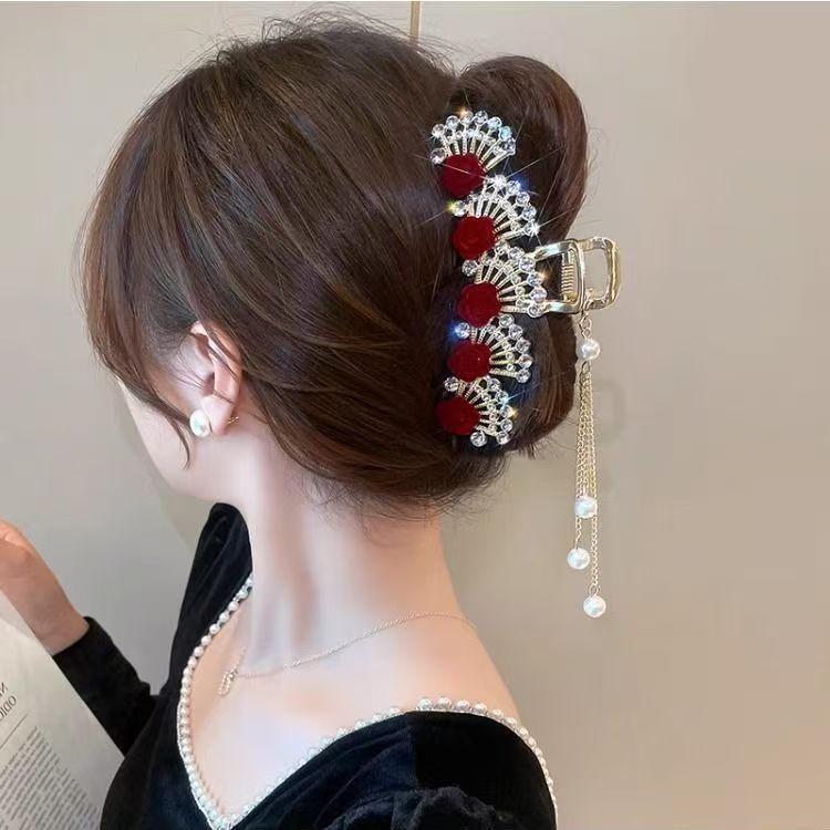 Women'S Accessories For Formal Wear - Vintage Red Floral Rhinestone Hair Clip