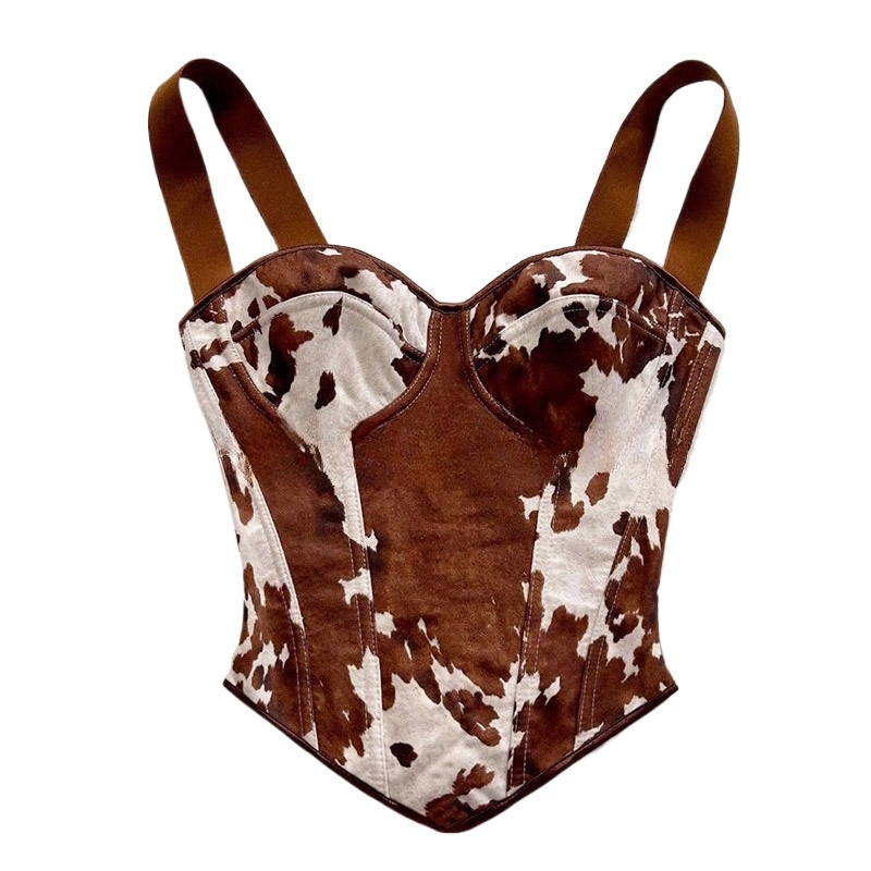 Women Cow Print Lace Up Corset - Women'S Vacation Accessories ulasan dan harga