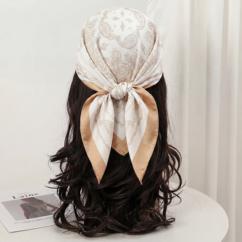 Vintage Beige Paisley Print Sq - Women'S Accessories For Neck ulasan dan harga