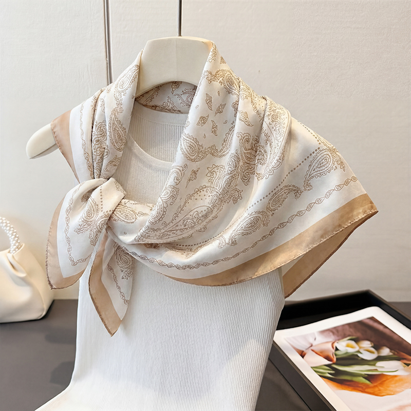 Vintage Beige Paisley Print Sq - Women'S Accessories For Neck ulasan dan harga