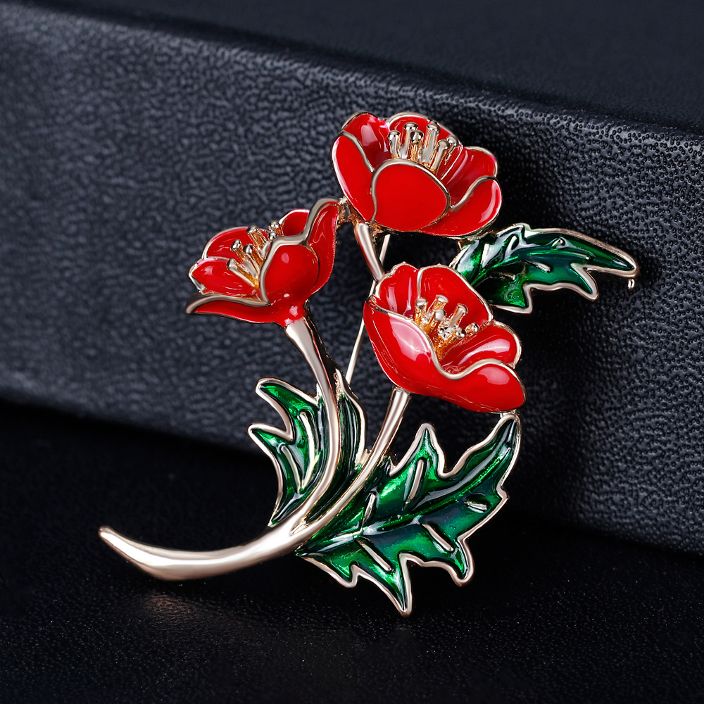 Enameled Red Poppy Flower Broo - Women'S Accessories Uk ulasan dan harga